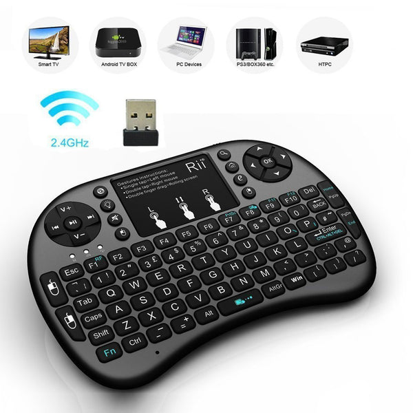 (Updated With Backlit) Rii i8+ 2.4GHz Mini Wireless Keyboard with Touchpad Mouse, LED Backlit, Rechargable Li-ion Battery, Soft Silicone Button, Raspberry Pi 2, MacOS, Linux, HTPC, Google Android TV Box, Windows XP Vista 7 8 10